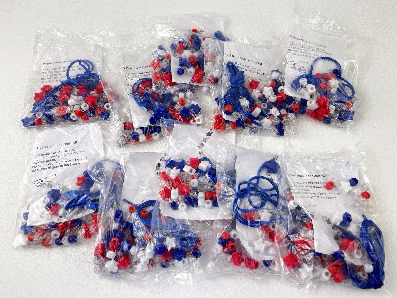 Red White Blue Star Pony Bead Necklace 10 Packs 4th Of July Memorial Labor Diy