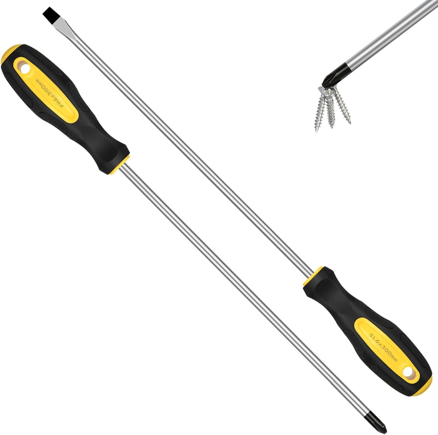 2 Pack 12in Long Reach Magnetic Screwdrivers Set For Car Garage Repair Tools New