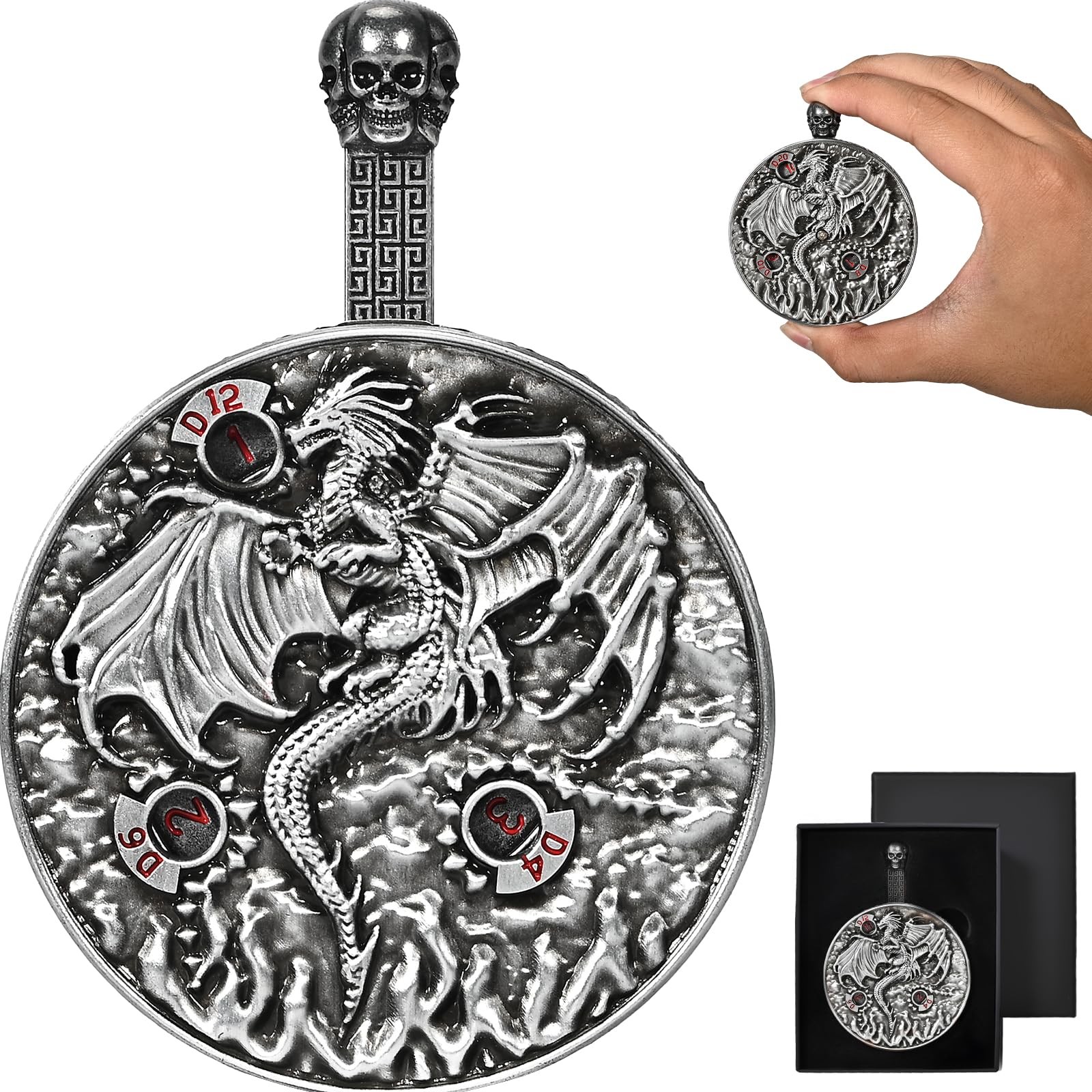 UBEUCK Roulette Dice -Steampunk Dragon Spinner Dice for DND 7-in-1 Metal
