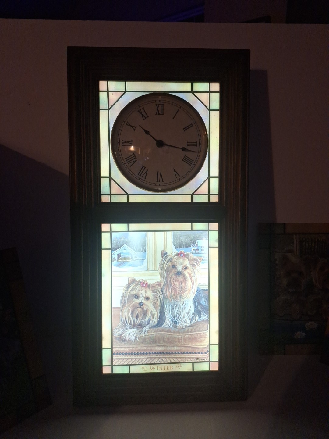 Rare Danbury Mint The Yorkie Stained Glass Seasons Wall Clock All 4 Seasons Pics