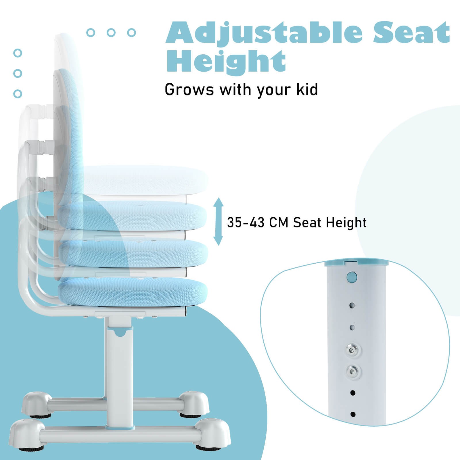 Kids Desk Chair w/Double Back Support Adjustable Height Upholstered Computer