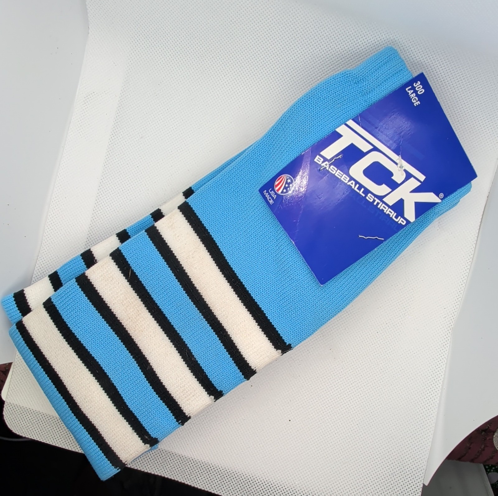 TCK Baseball Stirrup Socks Blue White Black Large Nylon Athletic Sportswear