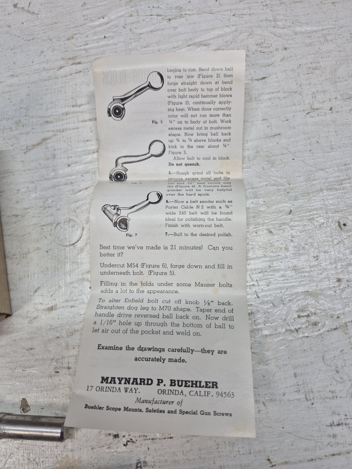 Buehler Bolt Bending Block Gunsmithing Tool Springfield, M54, mauser