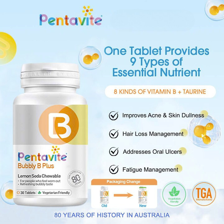 PENTAVITE Bubbly B Vitamins Plus Energy Lemon Soda Chewable for Adult x 3