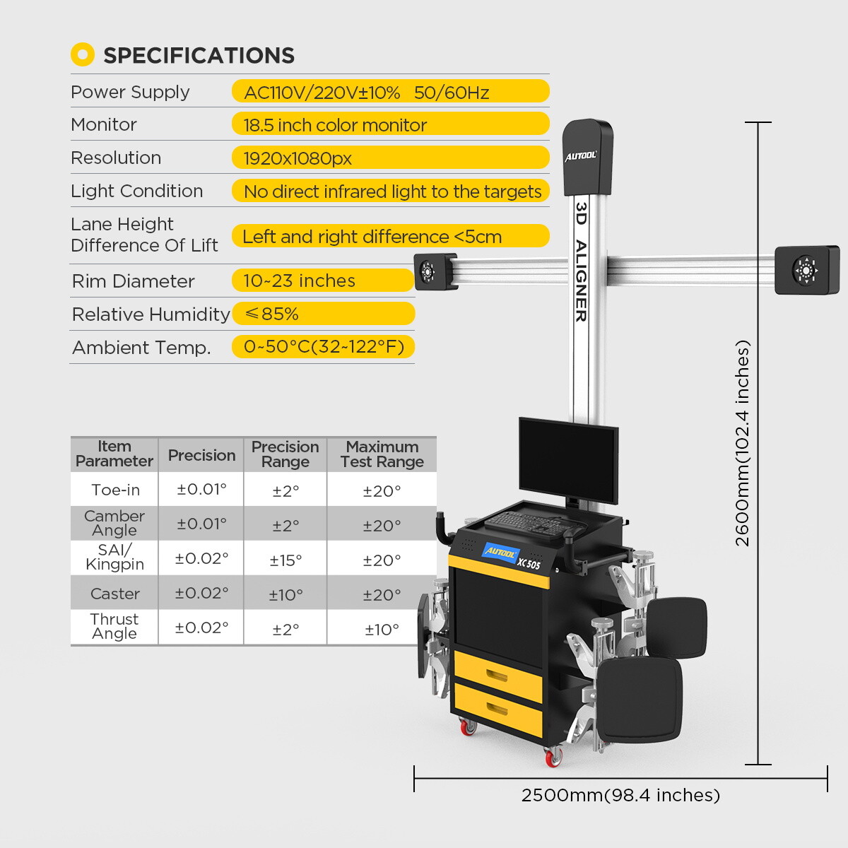 AUTOOL® 3D Wheel Alignment Machine Wheel Tire Aligner System Fully Automatic USA