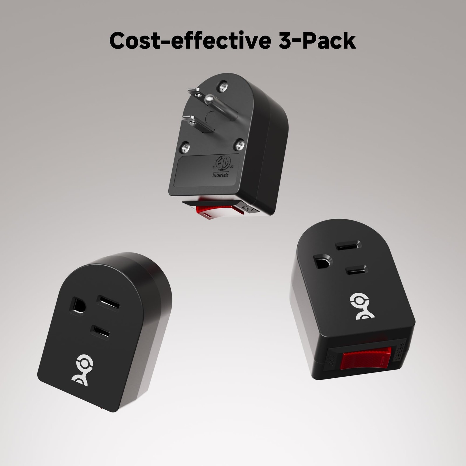 3-Pack Grounded Outlet Switch with On Off, Plug Switch On Off, Single , Black