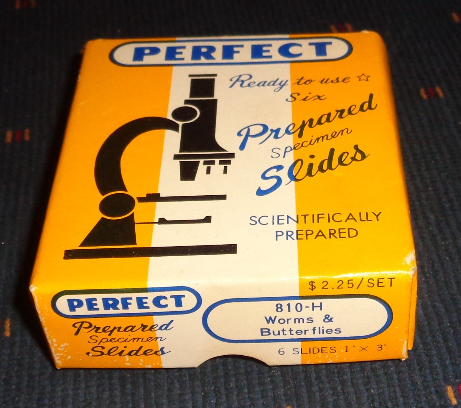 VINTAGE PERFECT PREMIUM PREPARED 6 MICROSCOPE SLIDES 810-H worms butter flies