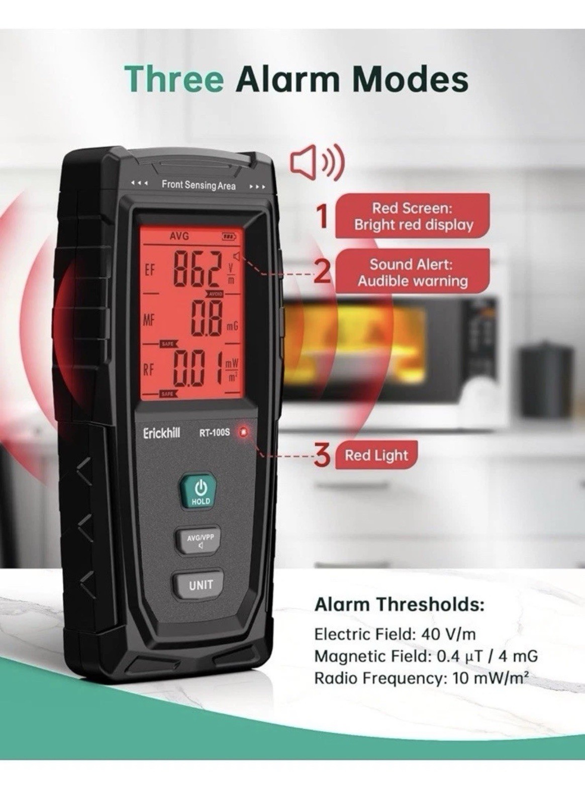 Erickhill RT-100S EMF/RF Meter Triple Axis Detector w/ USB-C Cable