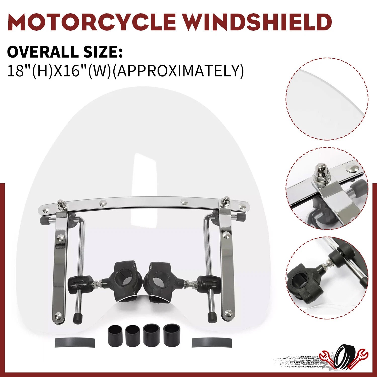 18"x16" Clear Windshield Windscreen For Harley Honda Suzuki Yamaha Kawasaki