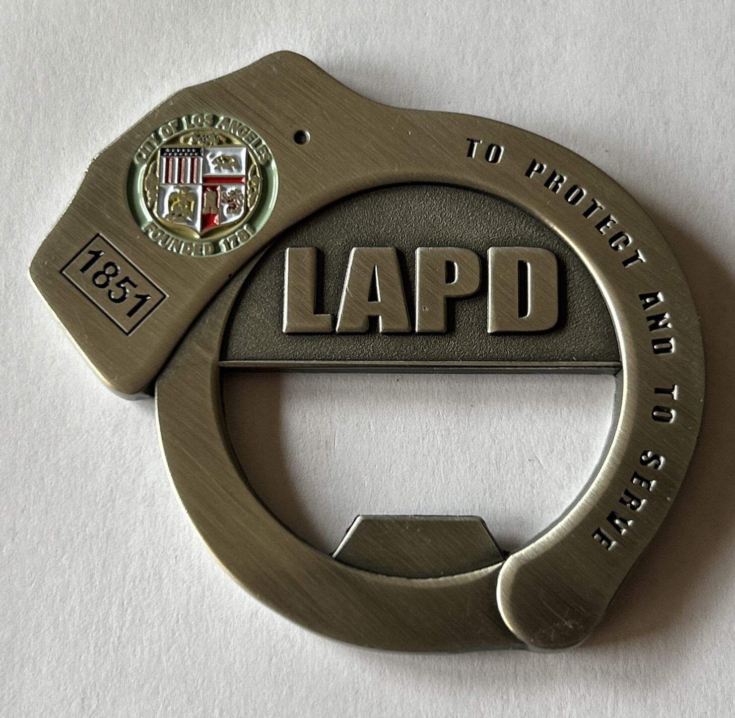 LAPD Los Angeles Police Department  Handcuff Bottle Opener Challenge Coin