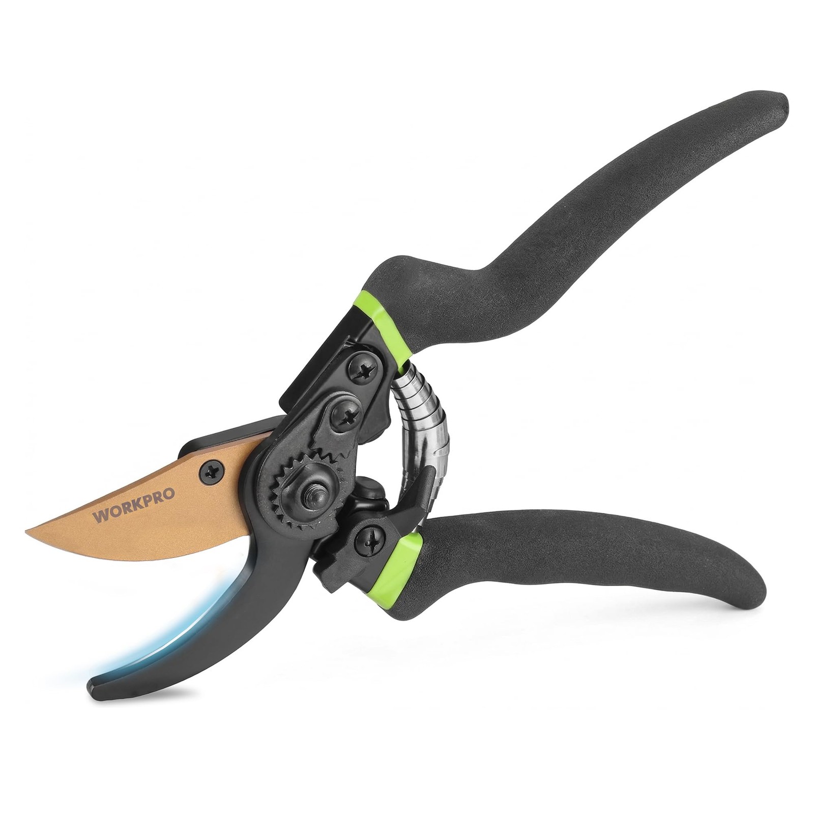 WORKPRO 8.5" Bypass Pruning Shears, Die-cast Aluminum 8.5", Black Green Gold