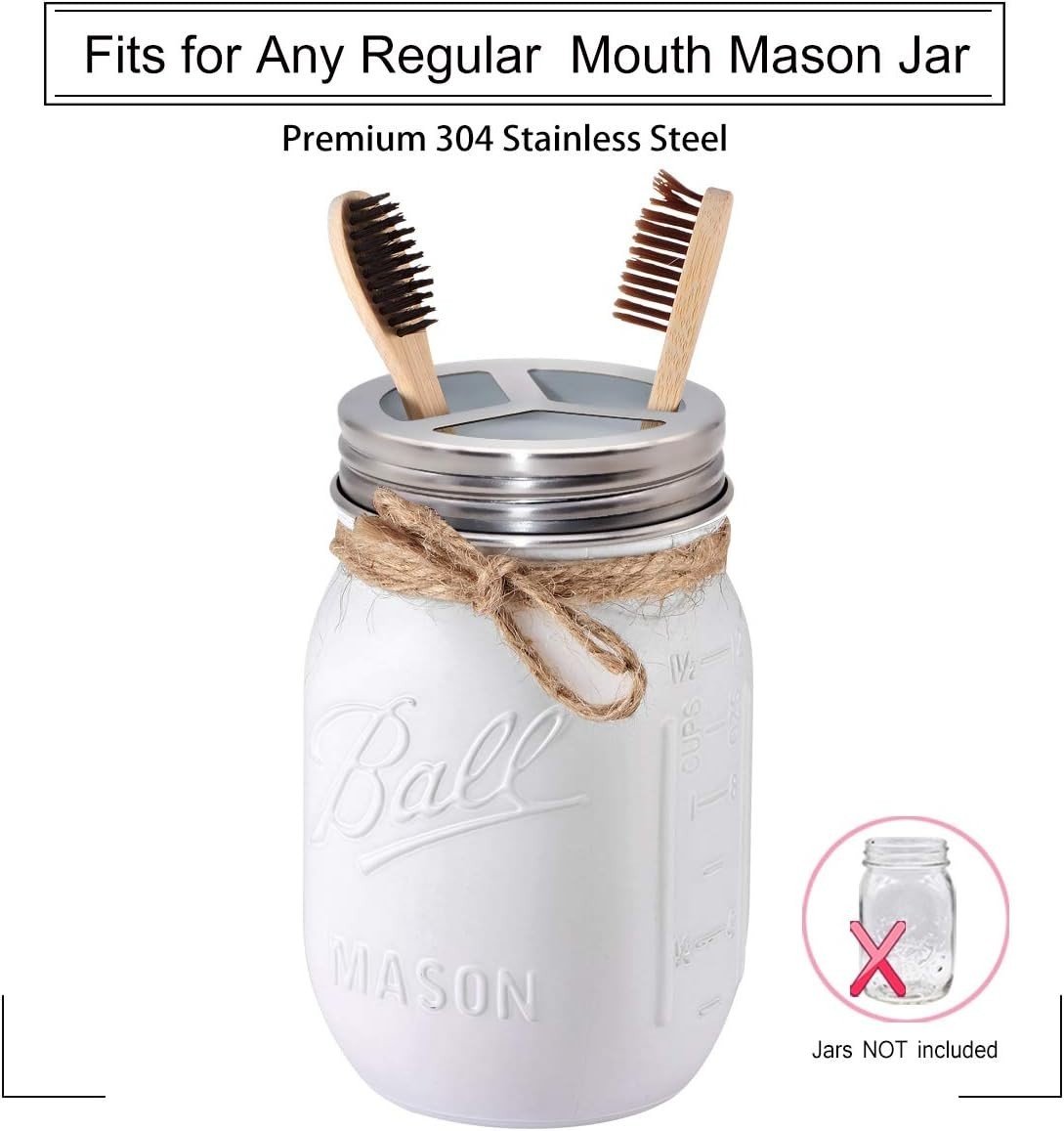Chic Brushed Nickel Bathroom Accessory Lids Set for Regular Mouth Mason Jars