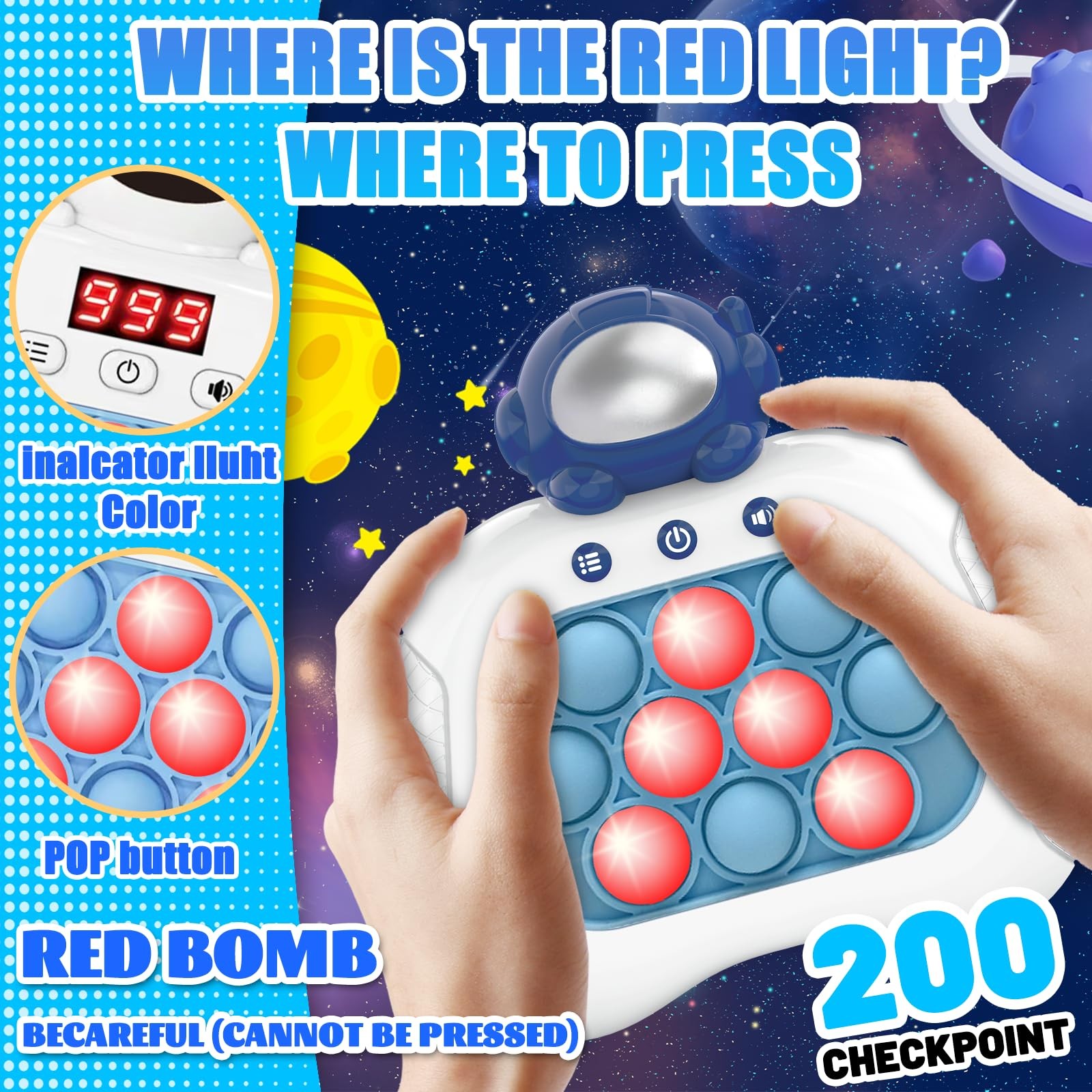 weirtoya Fast Push Game, Pop Bubble Fidget Toy Quick Push Light Up Popping Game