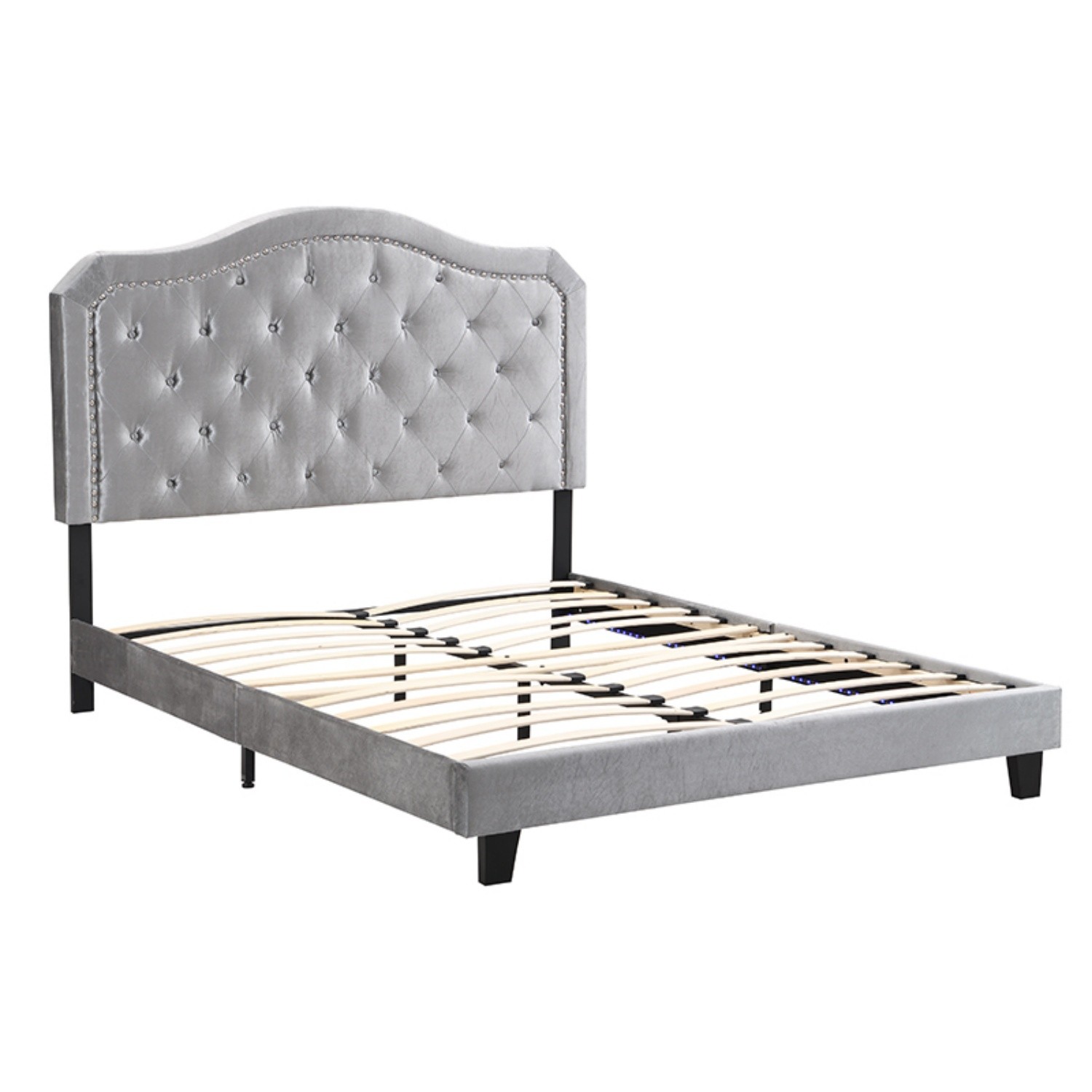 Queen Size Bed Frame Upholstered Platform Bed with LED Lights Black/Light Gray