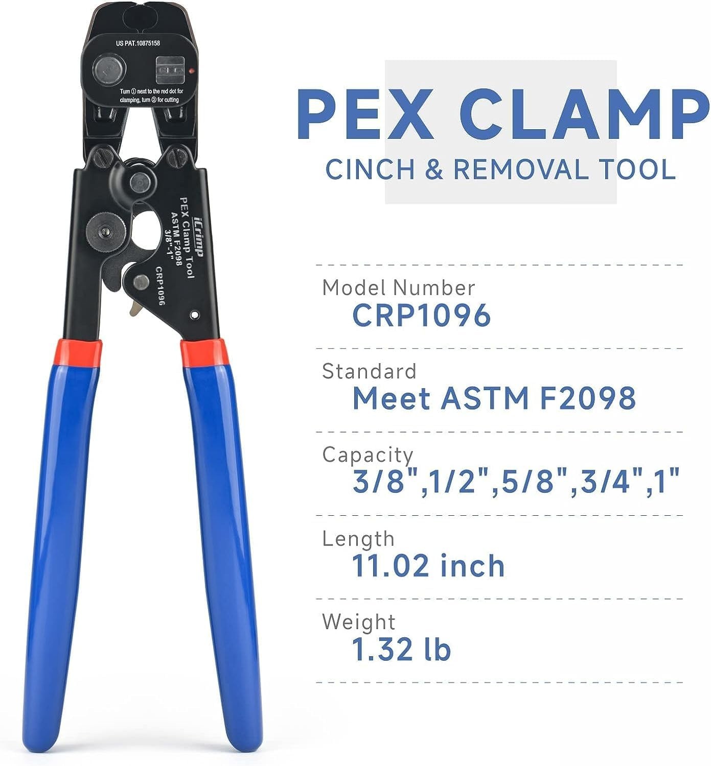 Ratchet PEX Cinch Tool with Removing Function for 3/8-in, 1/2-in, 3/4-in, 1-i...