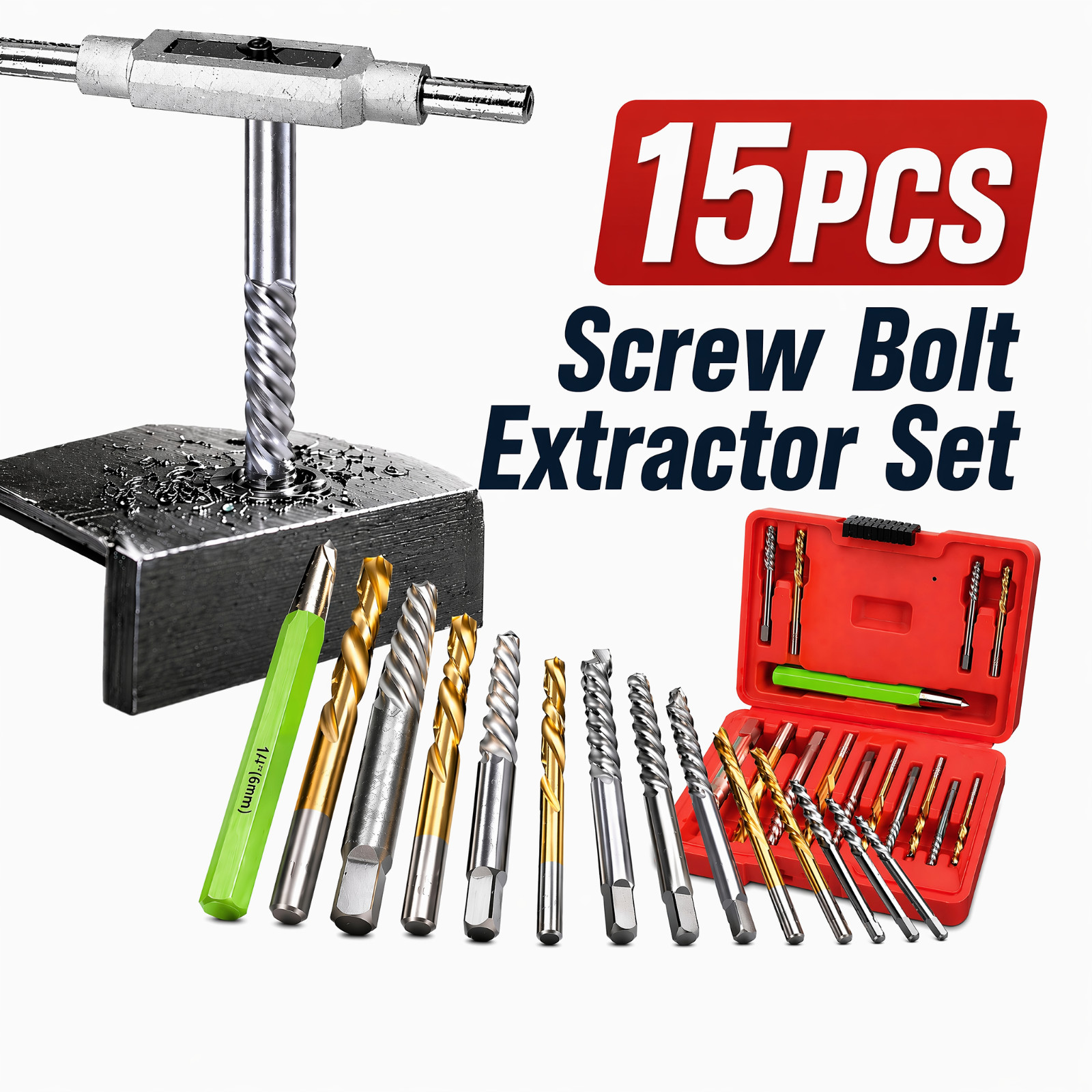 15x Screws Bolt Extractor Set W/ Reverse Drill Bit Ez Out Stripped Screw Nut Set