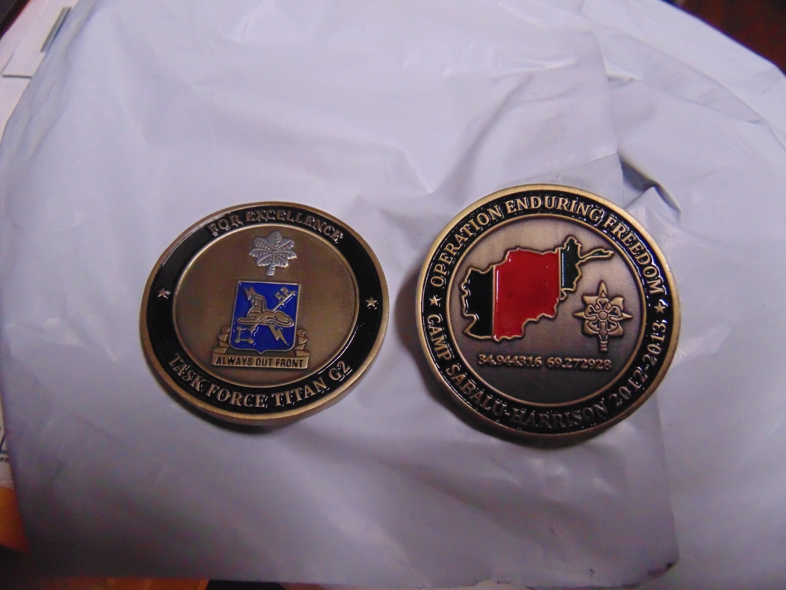 CHALLENGE COIN CAMP SABALU HARRISON AFGHANISTAN OPERATION ENDURING FREEDOM TITAN