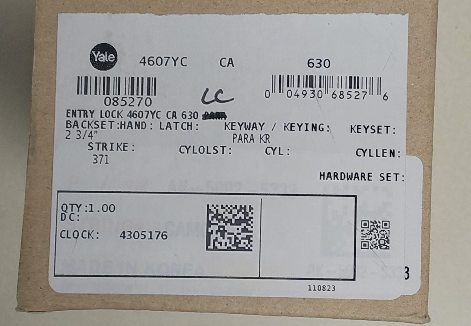Yale 4607YC CA 630 Entry Knob Lock