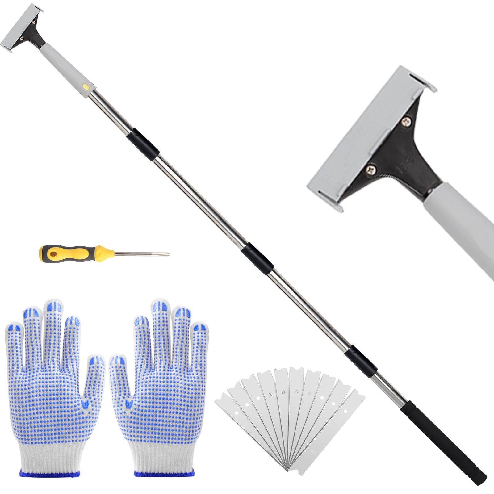 Greeily Floor Scraper, 31" to 61" Scraper Tool Long Handle with 4-inch Razor...