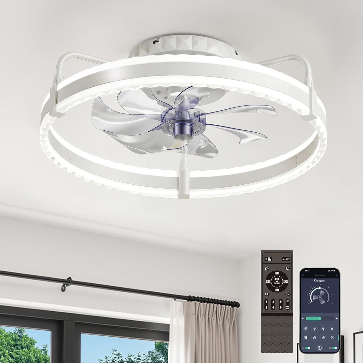 Ceiling Fan with Lights, 20'' Low Profile Ceiling Fans, 3000-6000K Dimmable Fand