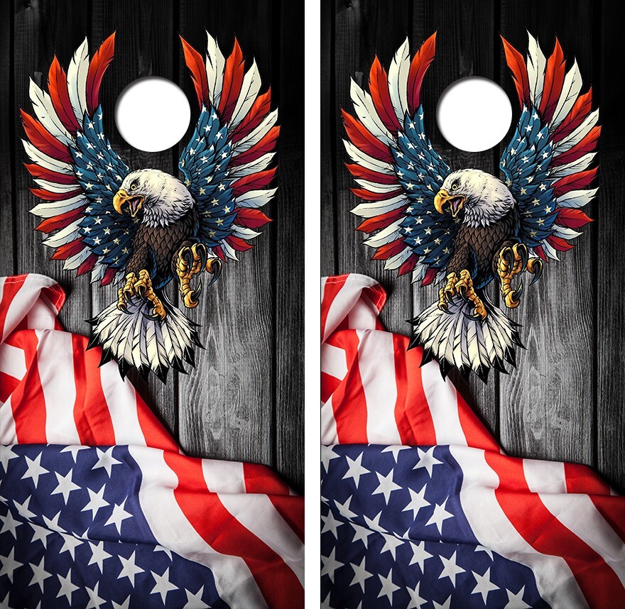 American Flag Eagle Cornhole Board Wrap LAMINATED Decals Vinyl Sticker #4634