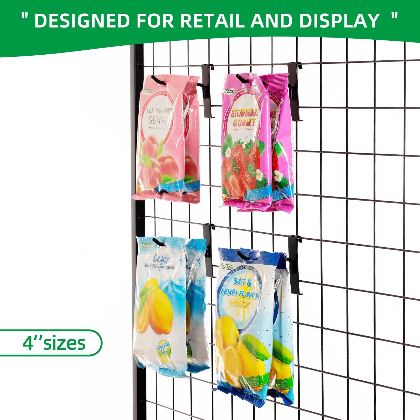 4 Inch Gridwall Hooks, Grid Panel Hanging Hooks for Retail, Home, and Workspa...