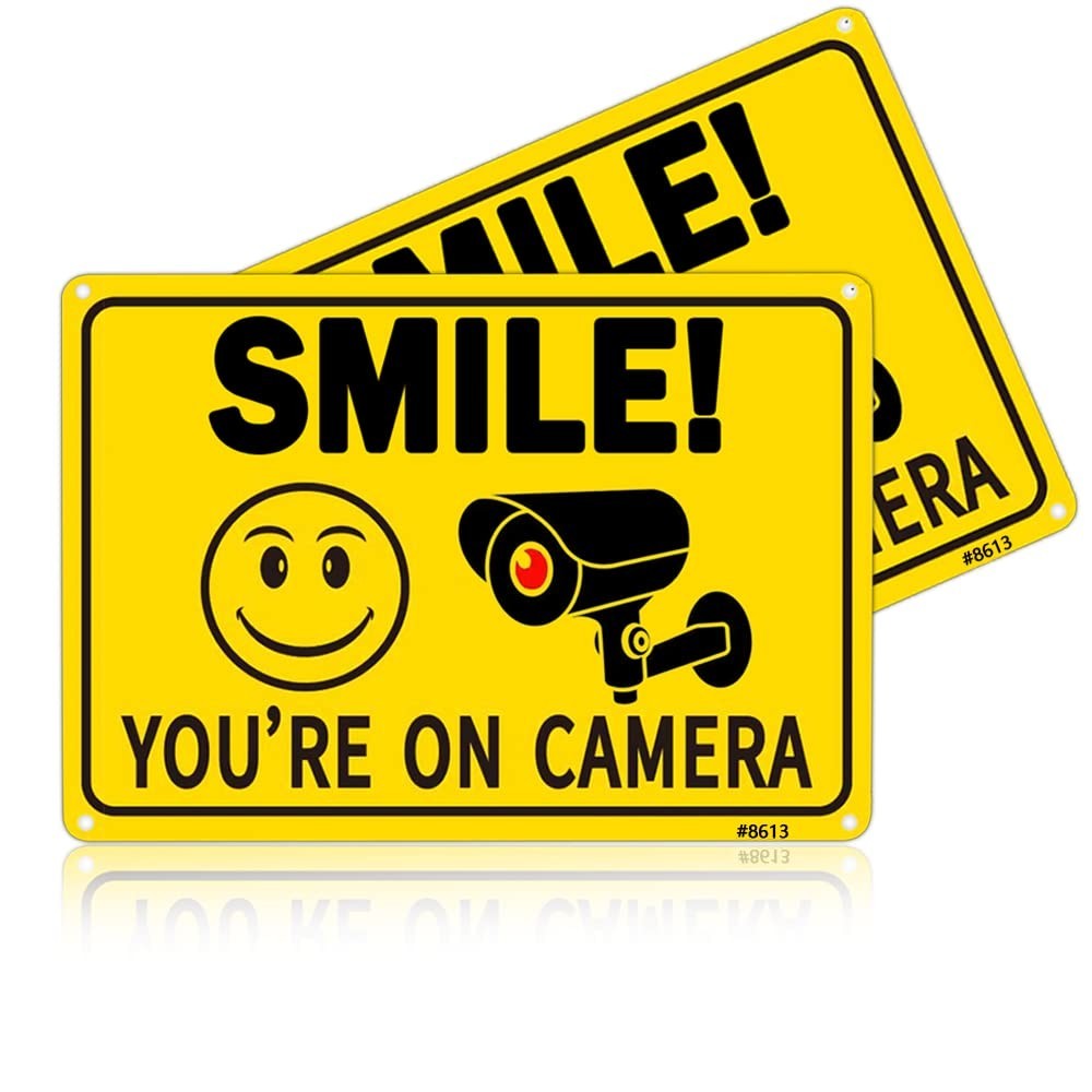 Durable 2-Pack Smile! You're On Camera Security Signs - 10x7 Weatherproof Design