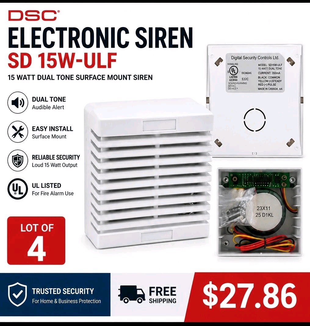 Lot Of 4 DSC SD 15W-ULF 15 Watt Dual Tone Electronic Surface Mount Siren