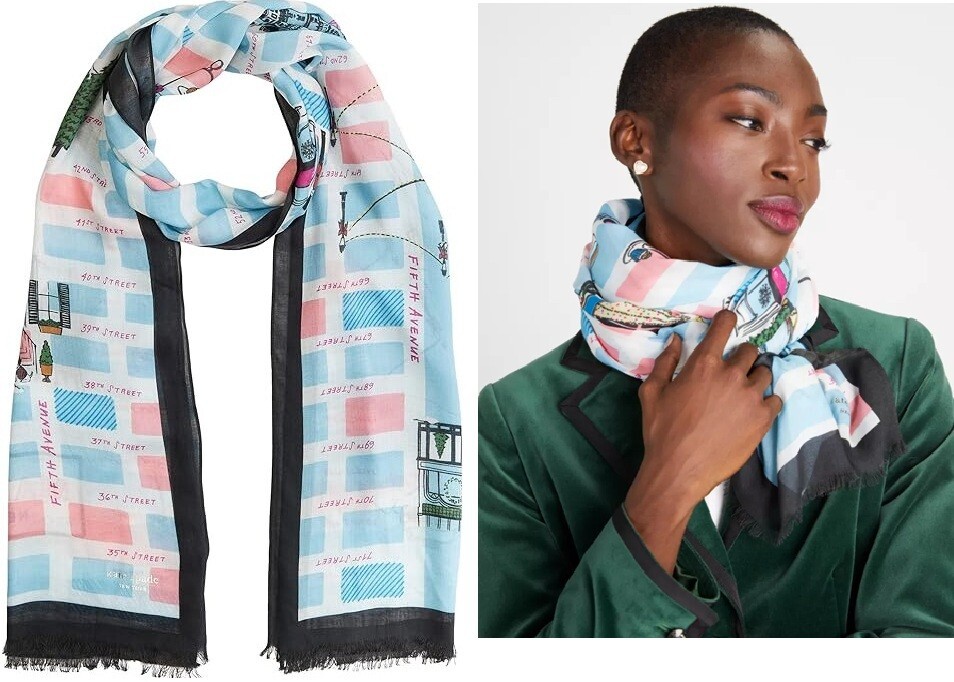 💗NEW 🌟RARE 💗Kate Spade Holiday Map of New York City Oblong Scarf Blue