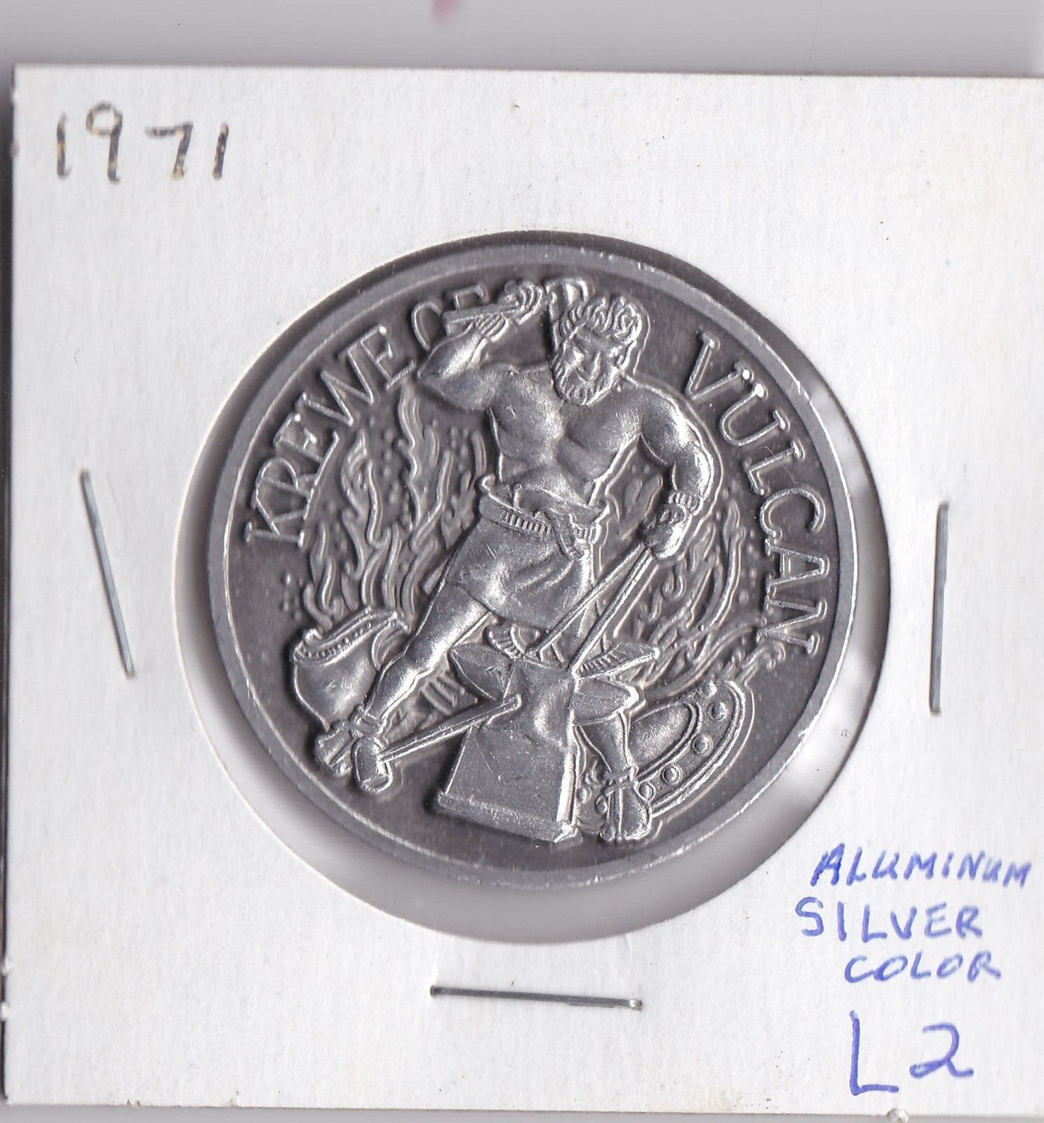1971 KREWE OF VULCAN Aluminum Mardi Gras DOUBLOON ( Aluminum Silver Color L2)