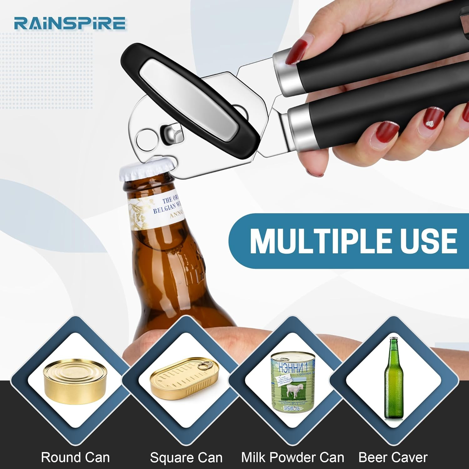 Abrelatas manual mejorado Rainspire con abrebotellas suave