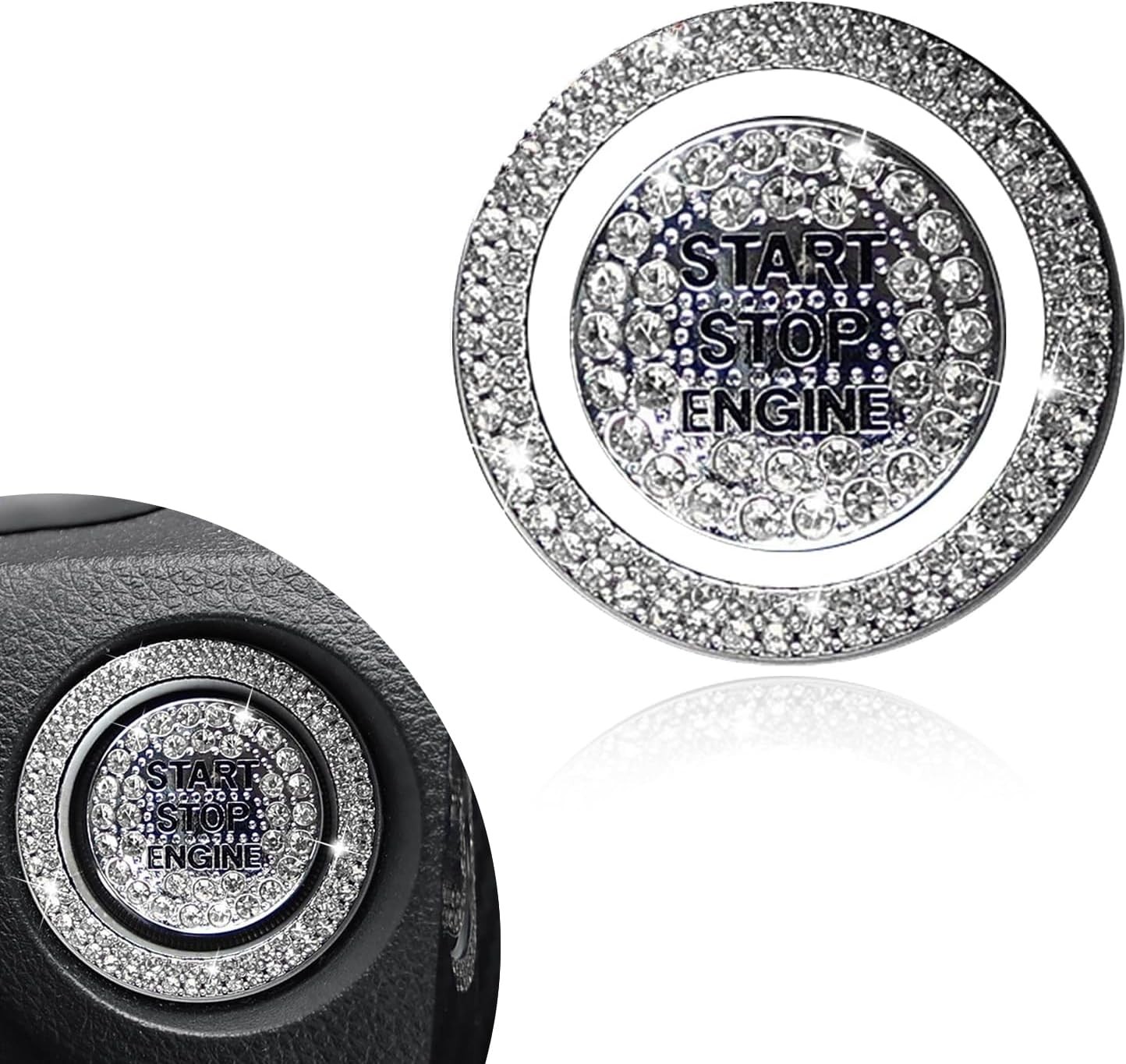 2 PCS Bling Car One-Button Start Button Bezel Decoration Kit, Ignition Switch Co