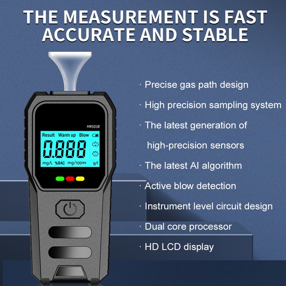 Compact Black Breathalyzer with LED Display and Bilingual Voice Support