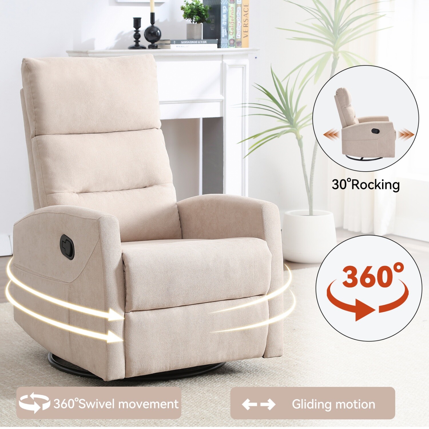 360° Swivel Recliner Chairs Modern Single Reclining Sofa Chairs for Living Room