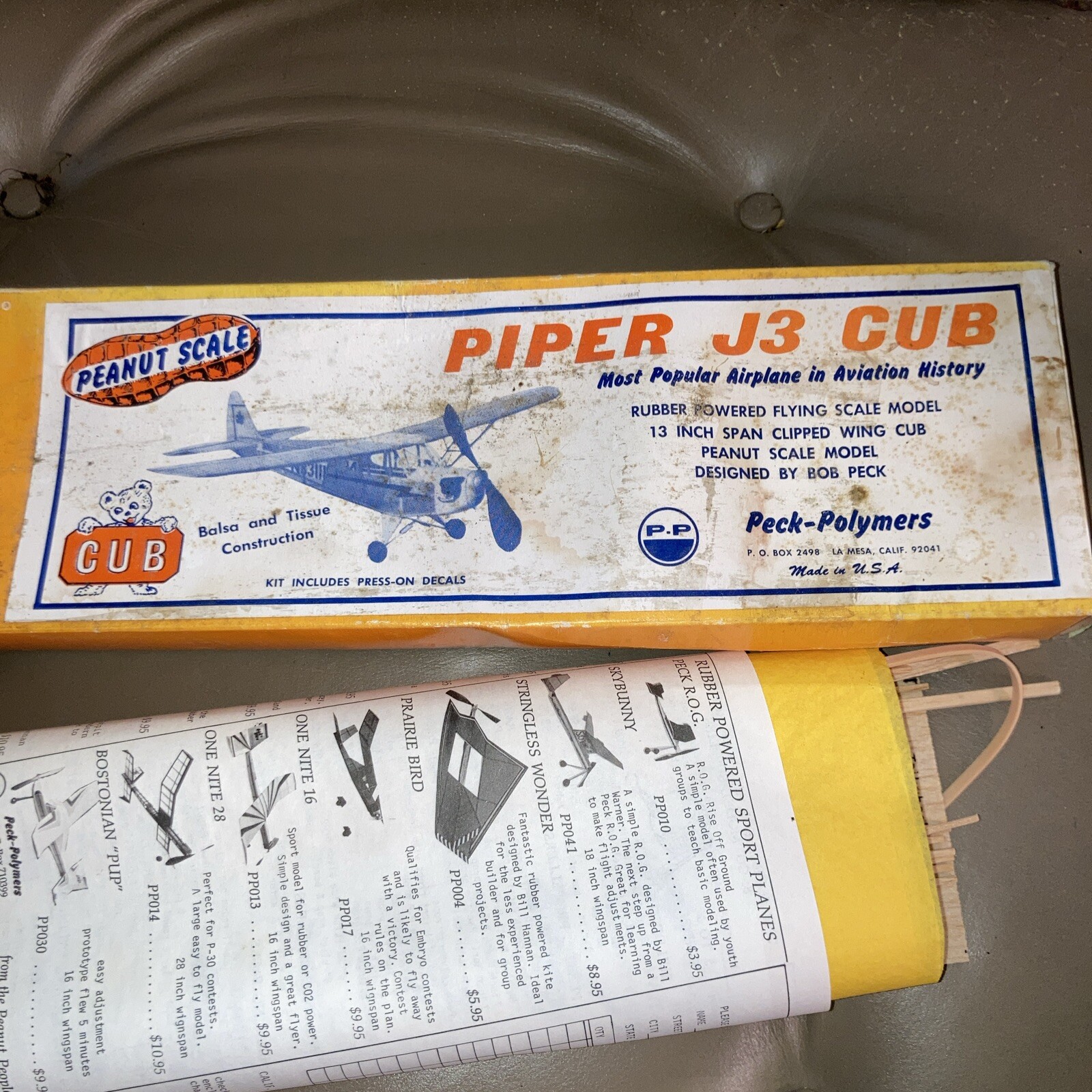 Peck Polymers Piper J-3 Cub Kit 13inch Wingspan Rubber Powered Peanut Scale