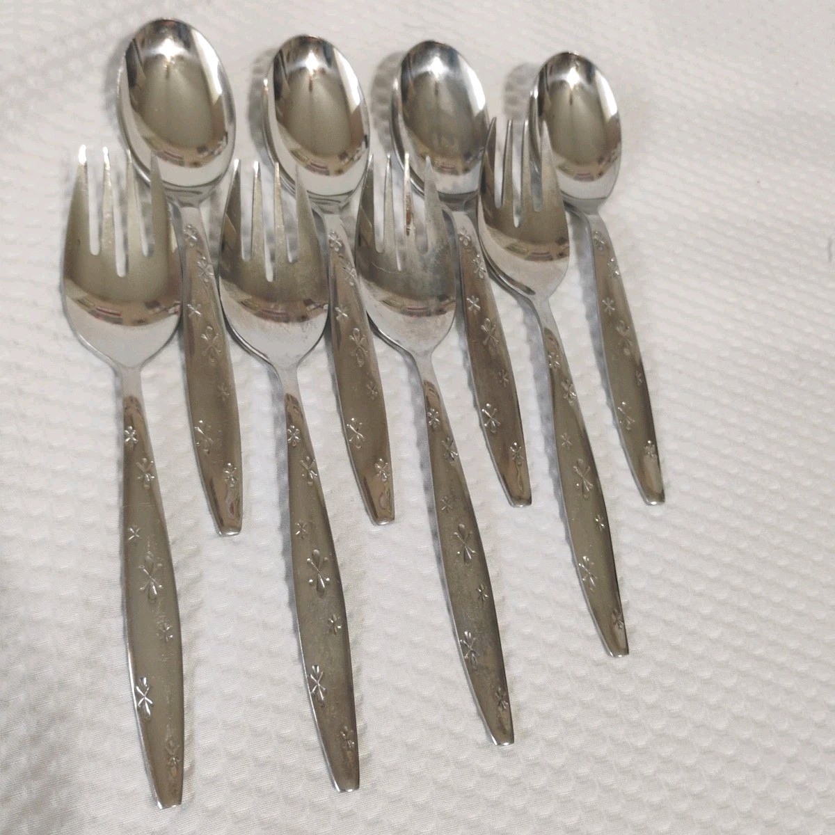 EverBright Deluxe Atomic Star EVS21 Stainless Flatware MCM 8 Pc Lot Vintage