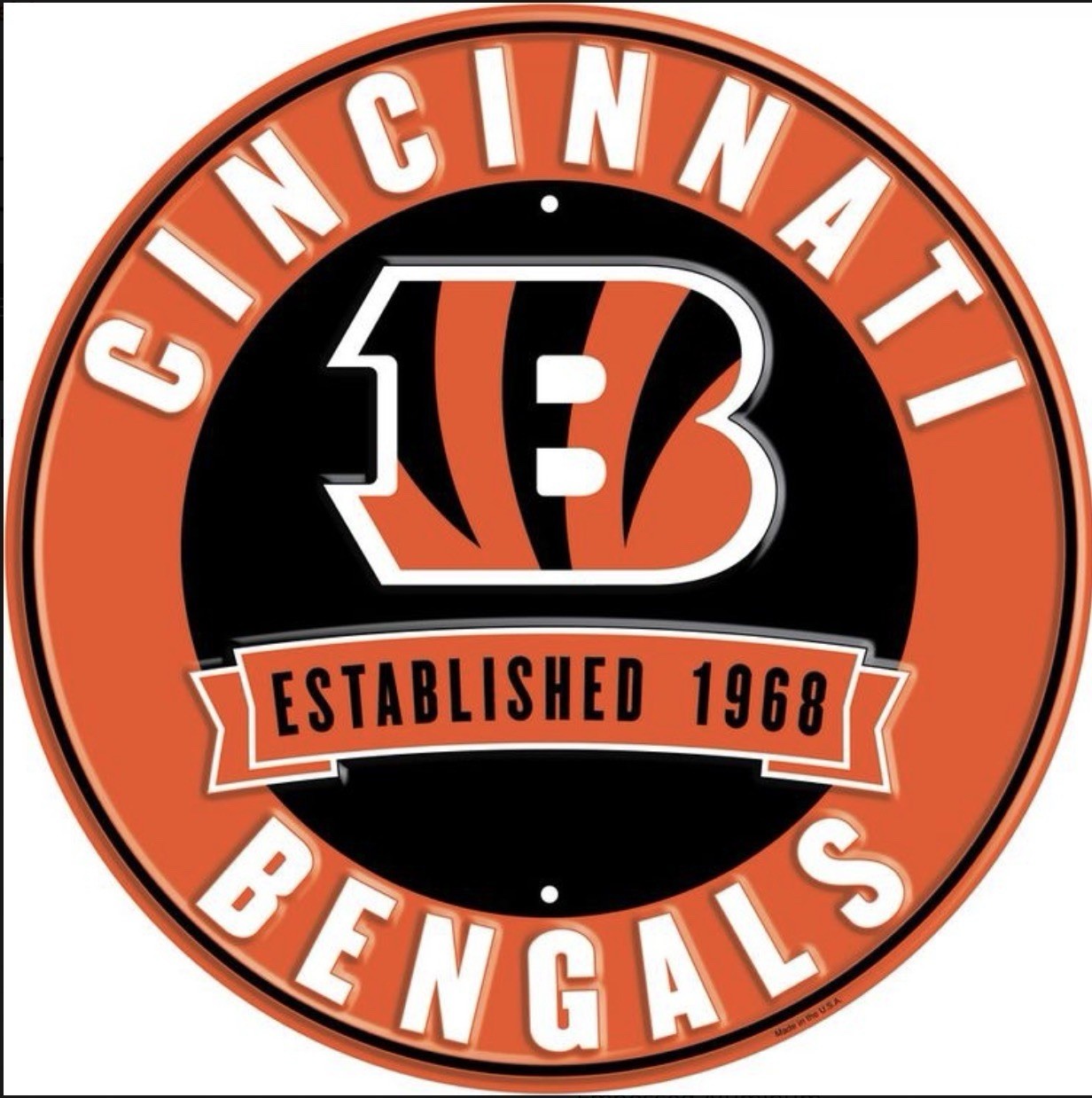 Cincinnati Bengals 12” Round Embossed Aluminum Sign