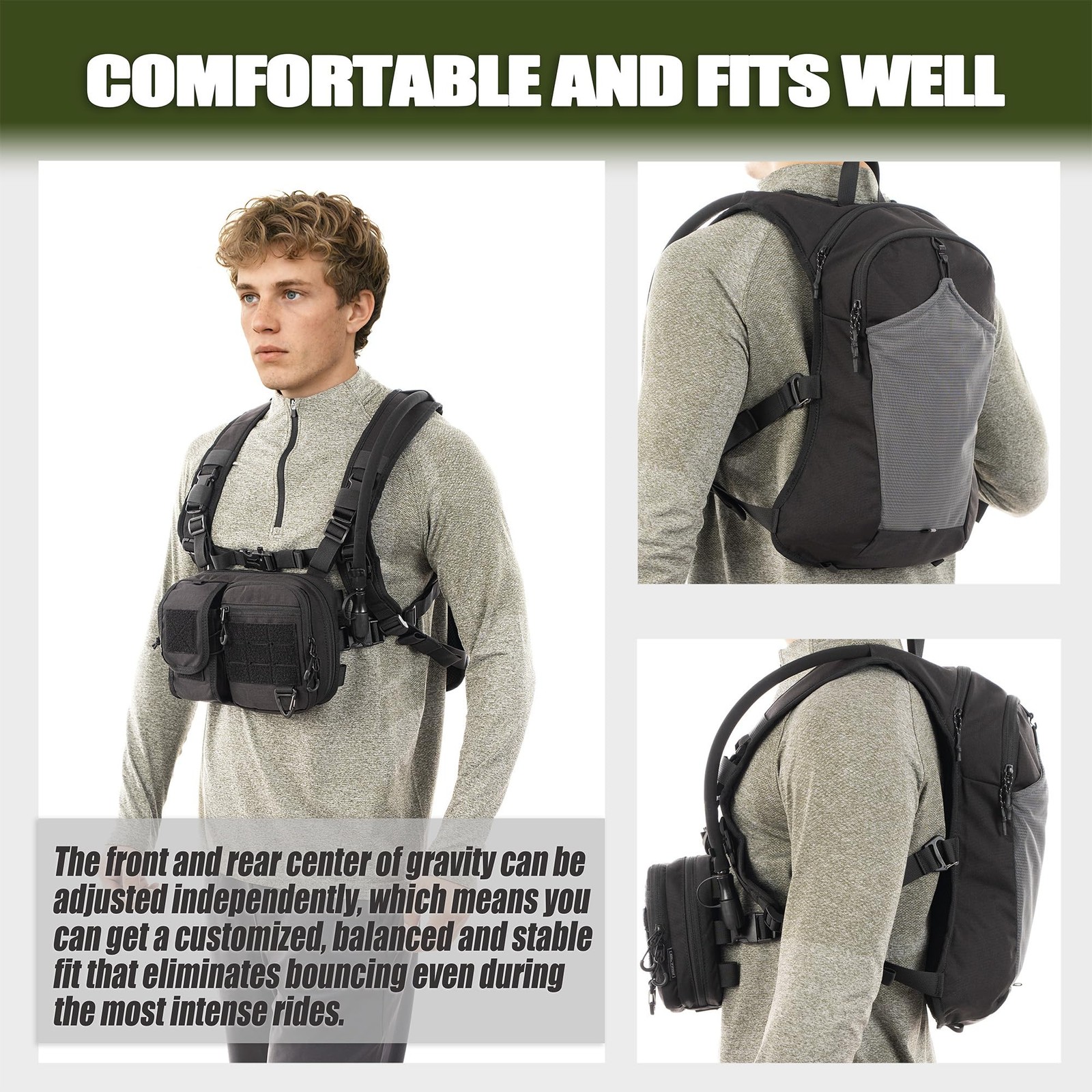 Cltac 2-In-1 Convertible Chest Pack And Hydration Backpack 2.5L Water Bladder