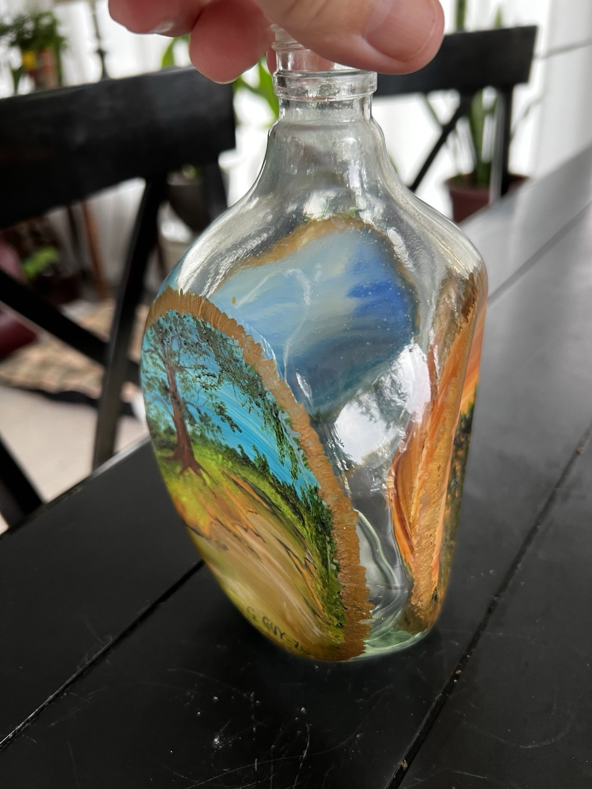 Hand Painted Three Sided Vintage Glass Haig & Haig Scottish Whiskey Bottle