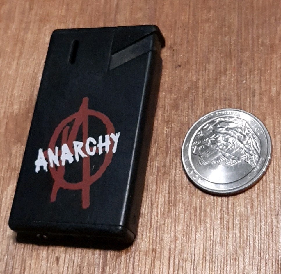 Vtg Anarchy Kostar Black Lighter Extra Thin ForPartsOrRepair COLLECTOR Metal I65