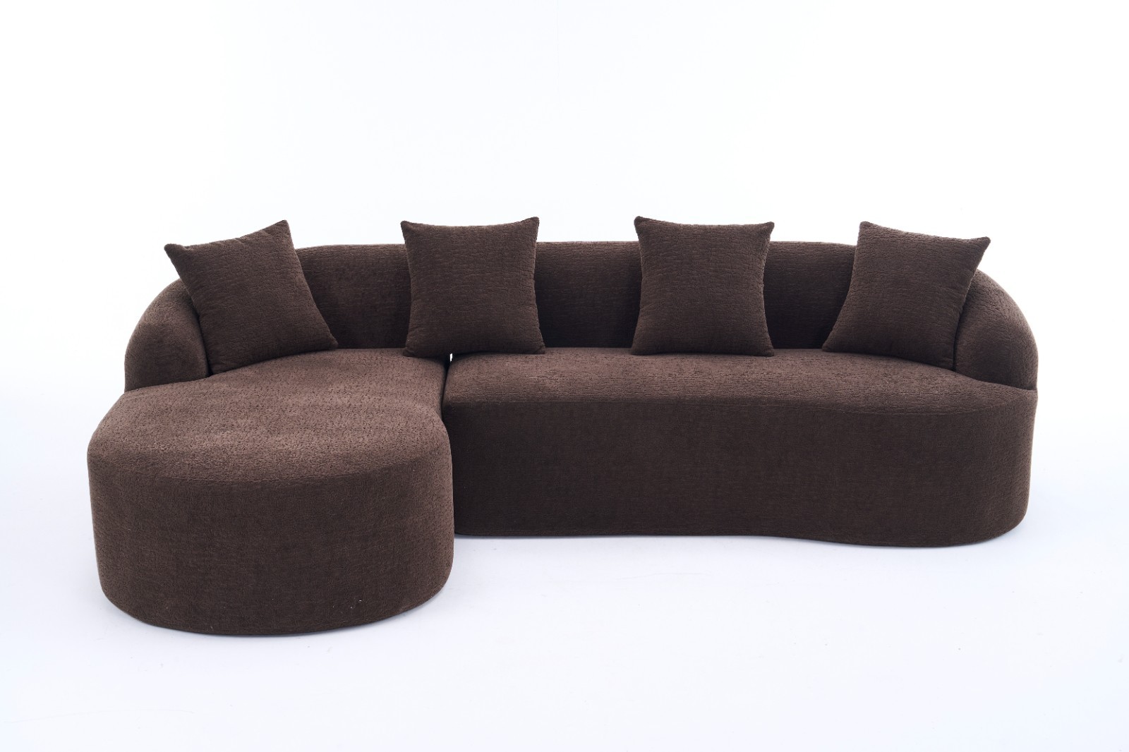 L-Shape Sofa w/ Curved Chaise, 30D High-Density, Modular Chenille, 900lbs Cap