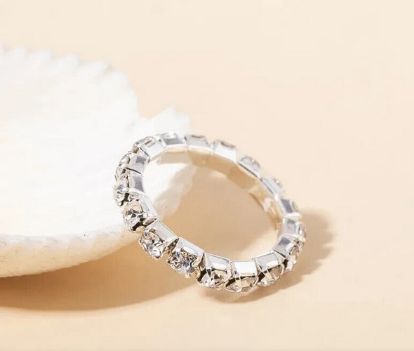 Toe Ring White Crystal Rhinestones, Stretchy