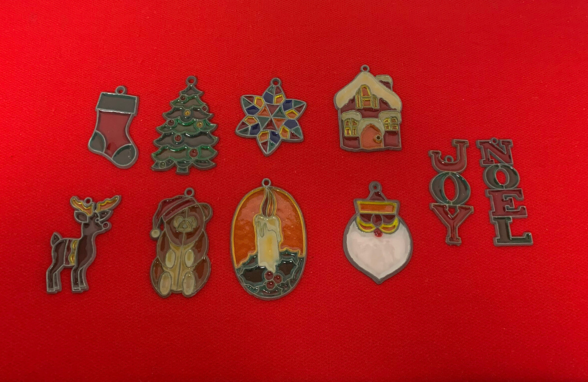 Vintage Christmas Stained Glass Style Metal light/ Suncatchers-Lot Of 10