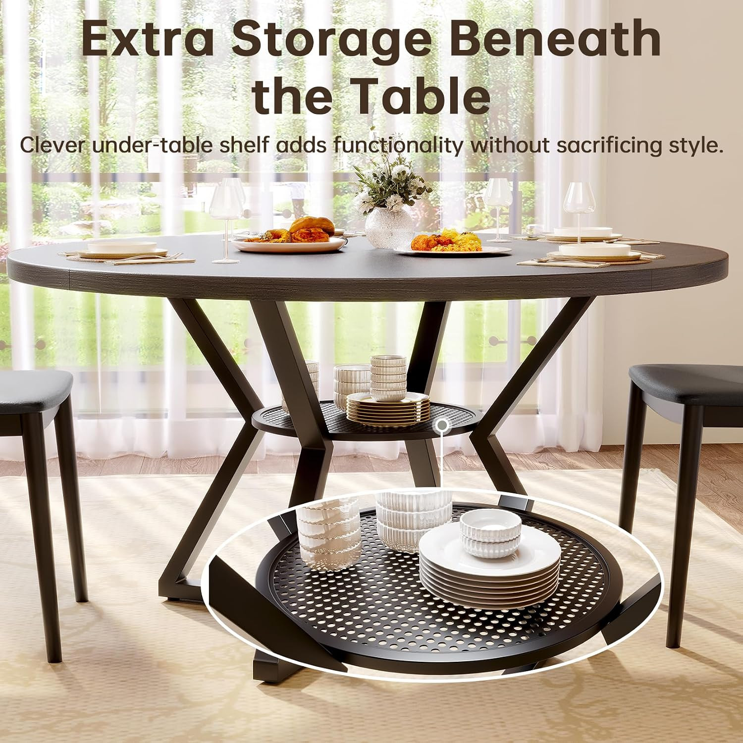 47" round Kitchen Dining Room Table for 4-6 Circle Dining Dinner Table