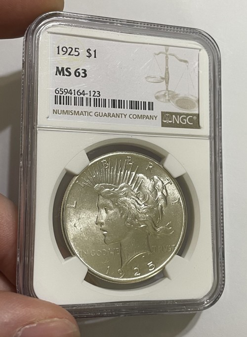 U.S. - 1925 Large Silver Peace Dollar (NGC MS 63) - Nice