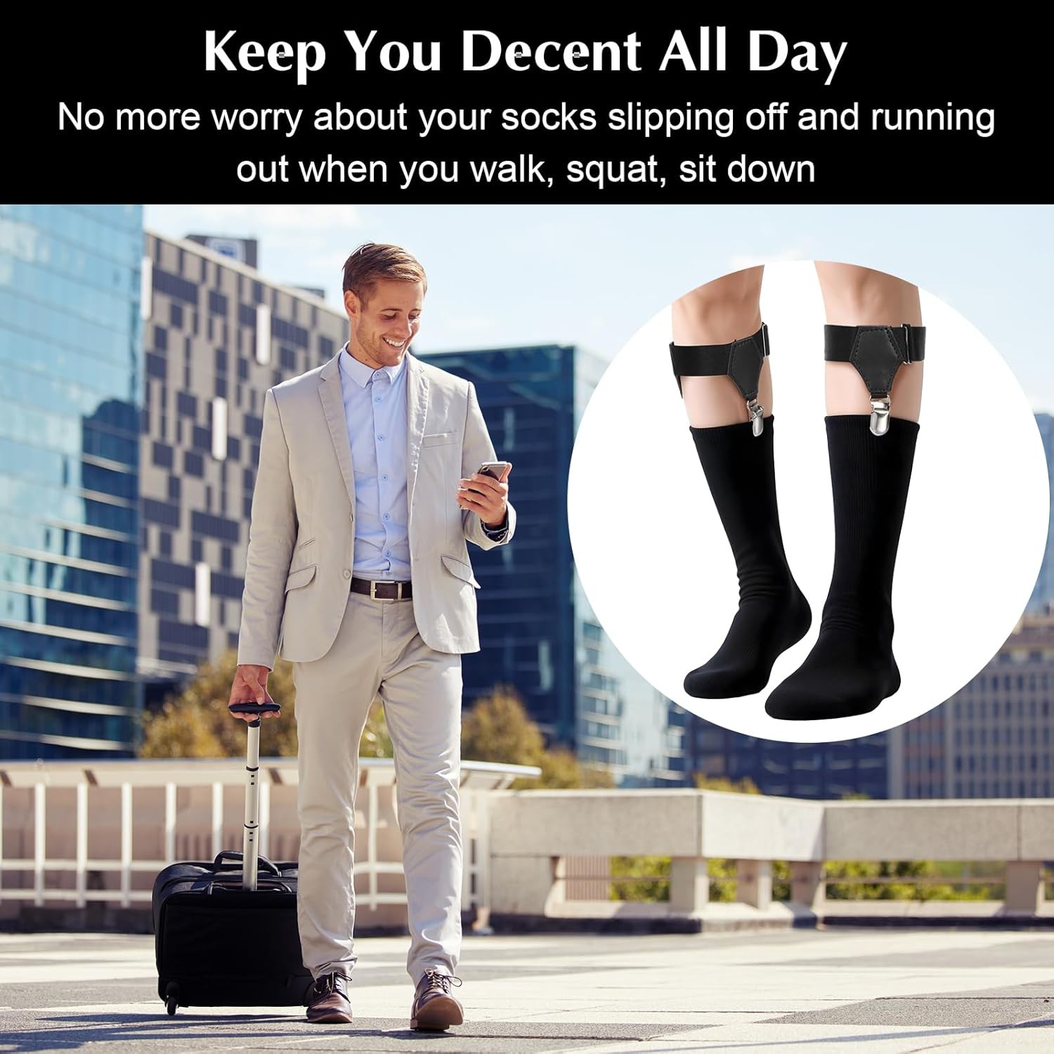 4pcs Sock Suspenders Men, Adjustable Elastic Garters for Men with...