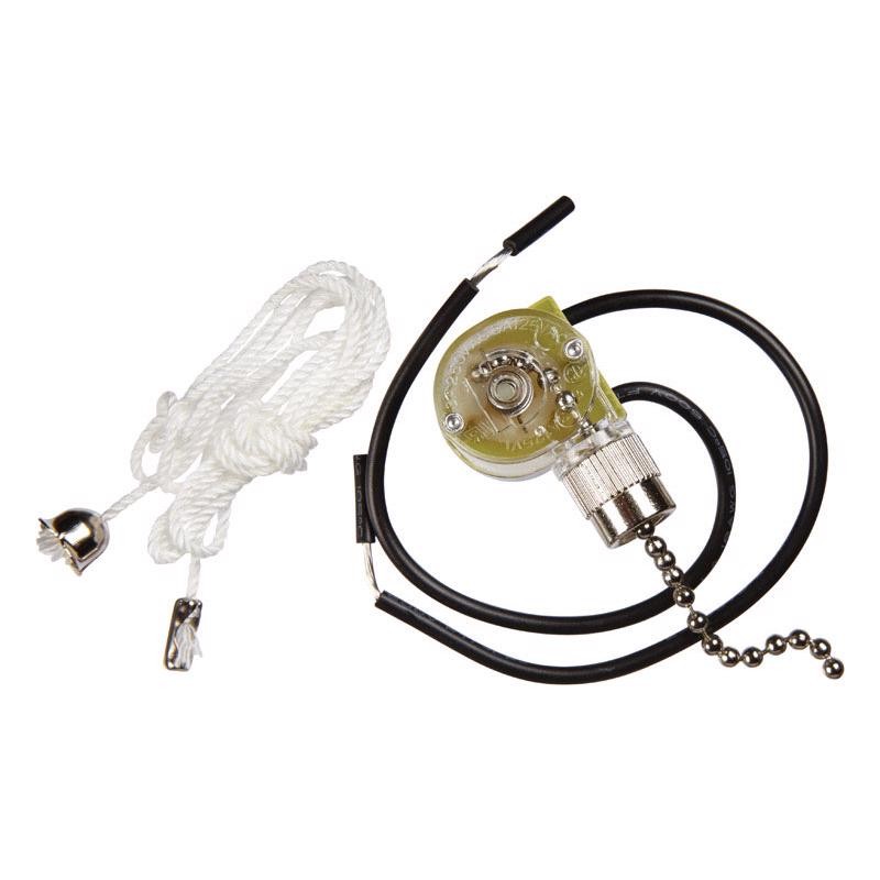 Jandorf 61208 3A 125V SPST Contact 2-Wire Terminal Nickel Pull Chain Switch