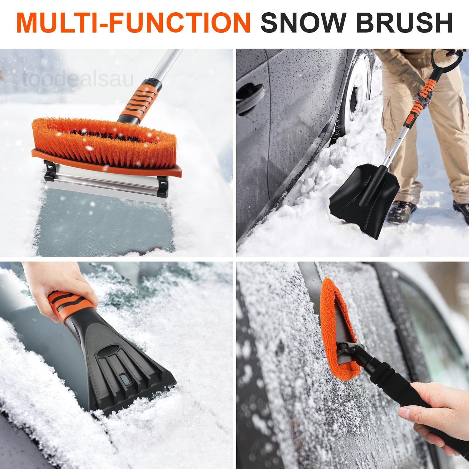 Extendable Snow Brush for Car, Ice Scrapers Car Orange