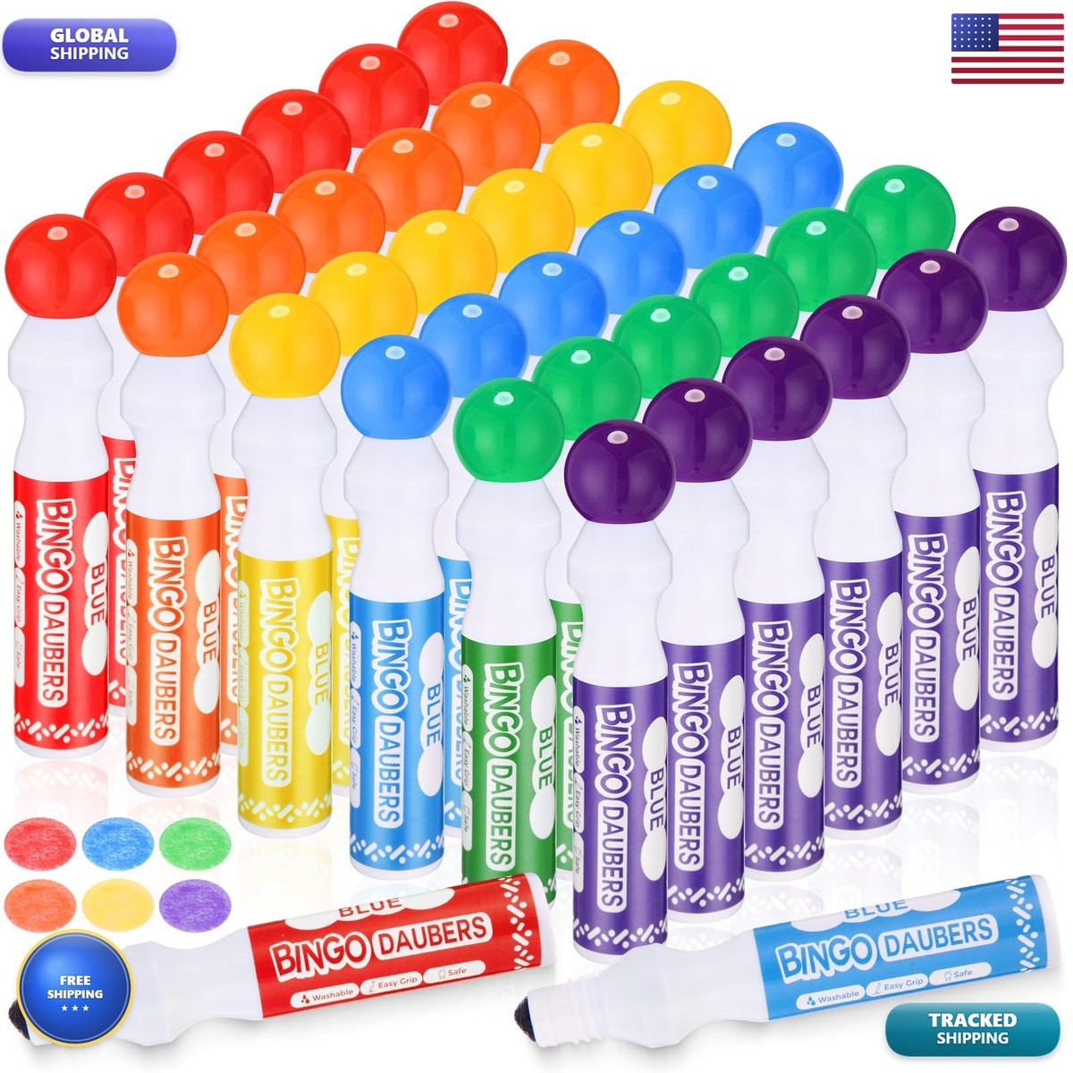 Crtiin 36 Pack Mixed Colors Bingo Daubers Dabbers Dot Markers 6 Colors Art