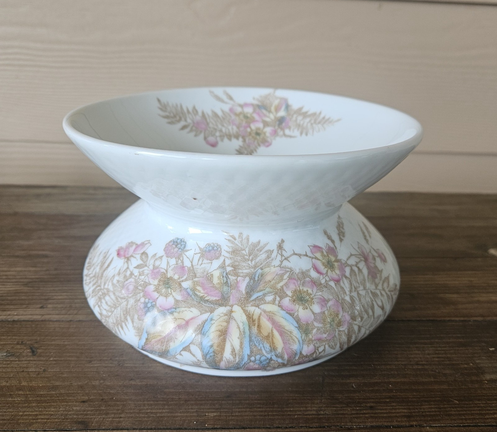 Vintage Ceramic Cuspidor Floral Spittoon Planter Vase White Pink Decor